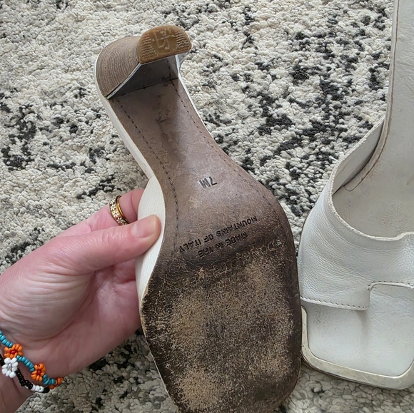 Donald Pliner Couture White Silver Leather Heel Sandal Open Toe 7 Rare Italy - Picture 6 of 8